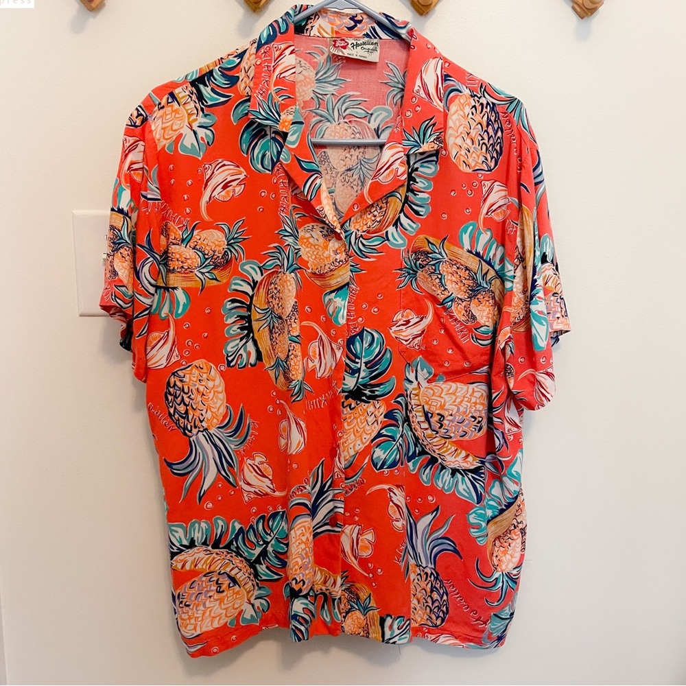 Vintage Hilo Hattie Hawaiian Button Up Top Size L